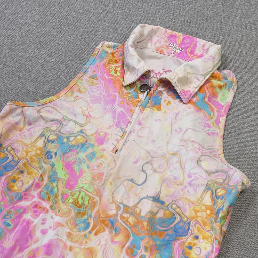 Tzu Tzu Tank Womens M Multicolor Abstract Collared Zip Batik Stretch Activewear